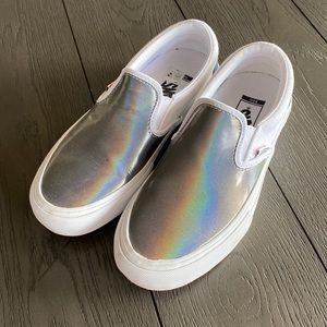 womens iridescent slip on vans